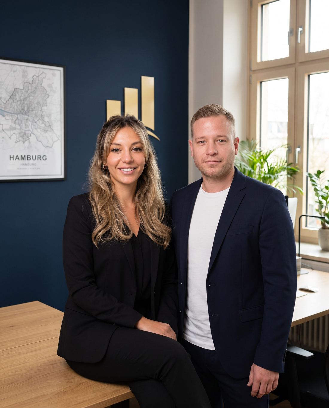 Anna und Felix Hinz im Renditequartier-Büro in Hamburg