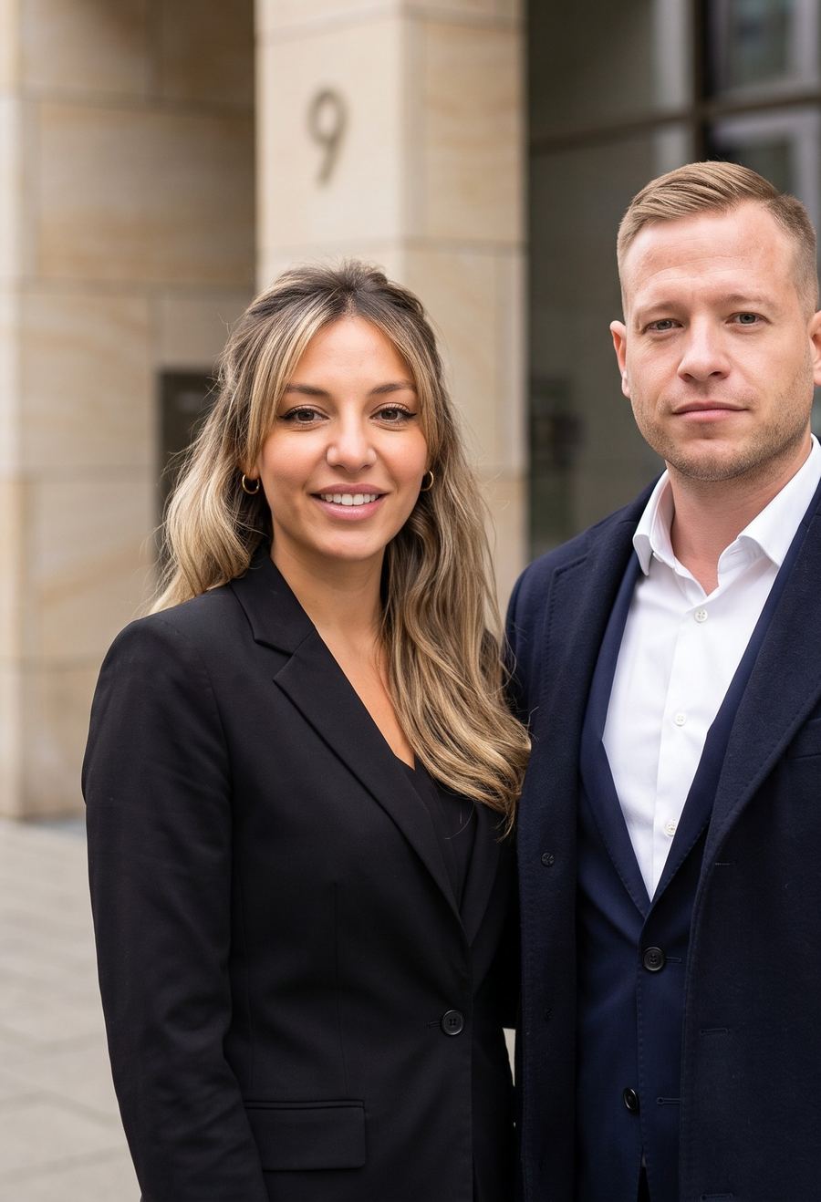 Anna und Felix Hinz vor dem Büro in der Kaiser-Wilhelm-Straße 9